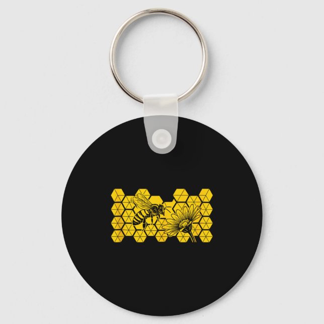 Honeybee wildflower save bee botanical nature eart key ring (Front)