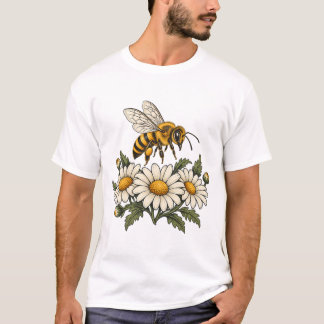 Honeybee with Daisies and Botanical Leaves T-Shirt