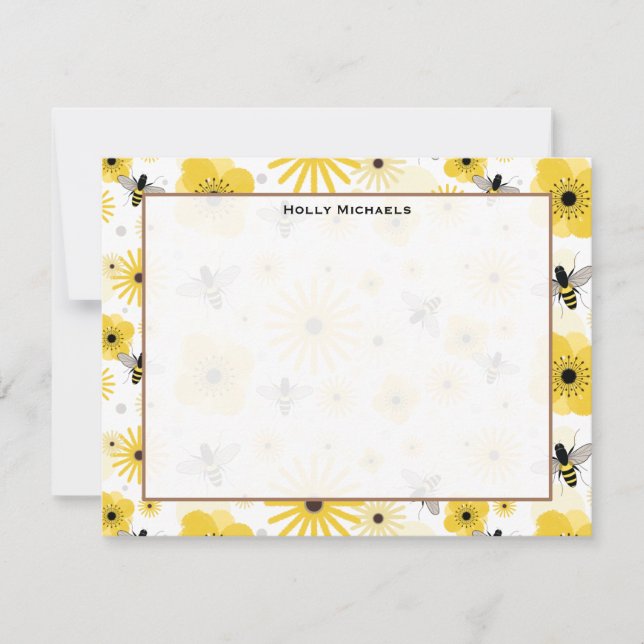 Honeybees & Flowers Flat Notecards (Front)