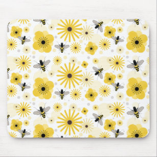 Honeybees Flowers & Polka Dots Mousepad