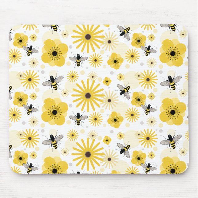 Honeybees Flowers & Polka Dots Mousepad (Front)
