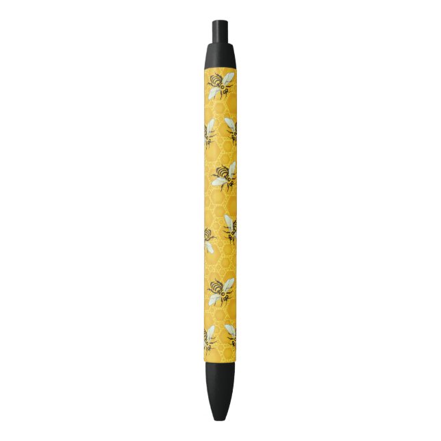 Honeybees Honeycomb Bumble Bee Hive Pattern Black Ink Pen (Front Vertical)