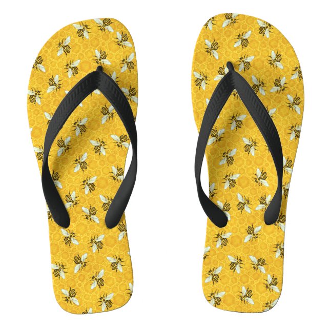 Honeybees Honeycomb Bumble Bee Hive Pattern Jandals (Footbed)