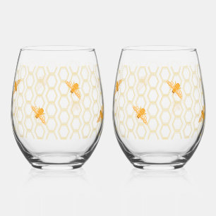 Honeybees, honeycomb Drinkware Set Stemless Wine Glass