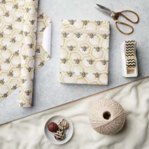 Honeybees Vintage Style Honeycomb Bee Pattern Wrapping Paper