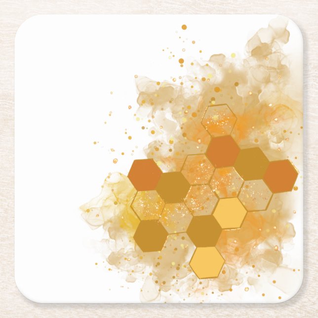 Honeycomb Alcohol Ink  Square Paper Coaster (Front)