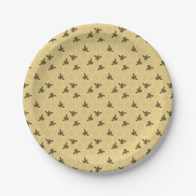 Honeycomb and Bee Colony Amber Gold Paper Plate (Front)