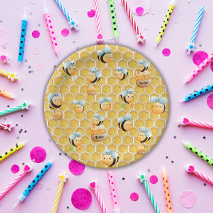 Honeycomb and Bees First Bee-day Paper Plate