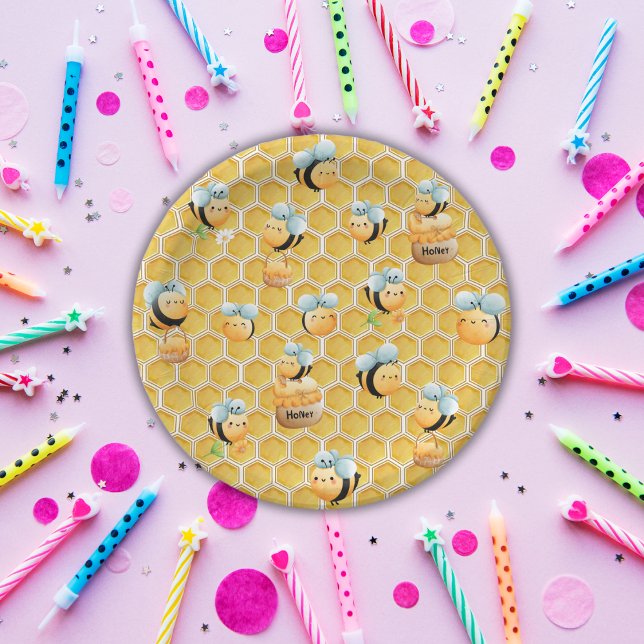 Honeycomb and Bees First Bee-day Paper Plate (Creator Uploaded)