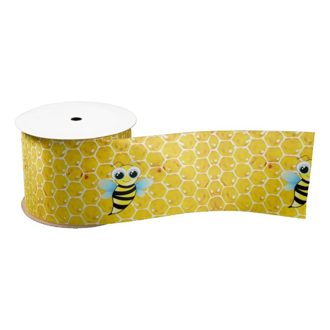 Honeycomb and Bumble Bee Yellow Ribbon Satin Ribbon (Spool)