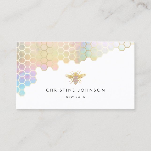 honeycomb and faux gold foil jewel bee logo business card (Front)