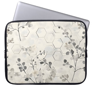 Honeycomb and Grey Flowers Laptop Case