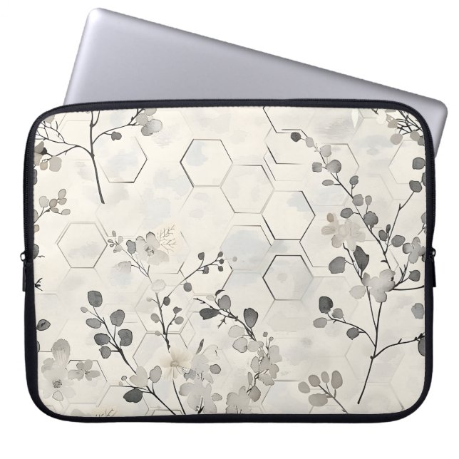 Honeycomb and Grey Flowers Laptop Case (Front)