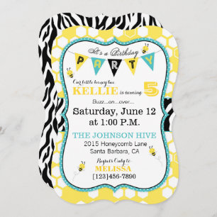 Honeycomb Animal Print Bee Birthday Invite