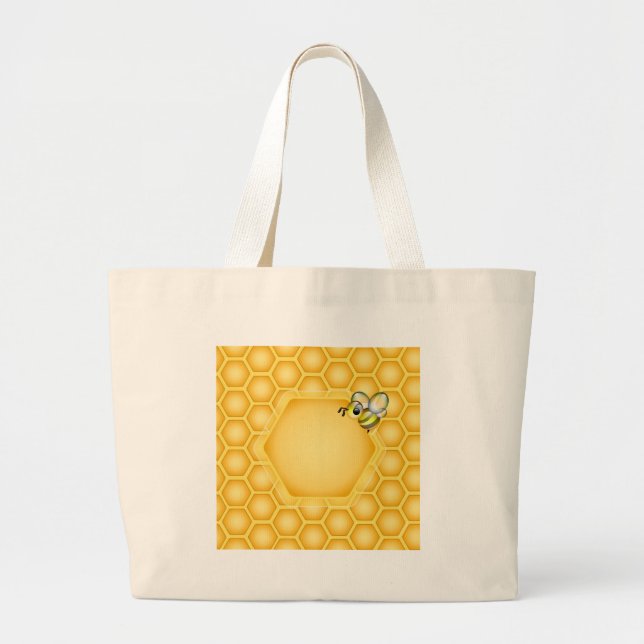 Honeycomb background with a cute honeybee large tote bag (Front)