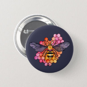 Honeycomb Bee 6 Cm Round Badge
