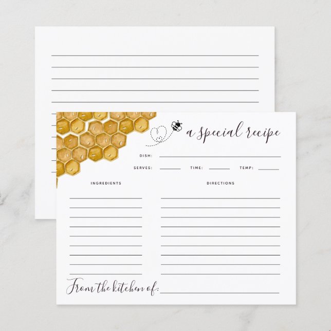 Honeycomb Bee Bridal Shower Recipe Card (Front/Back)