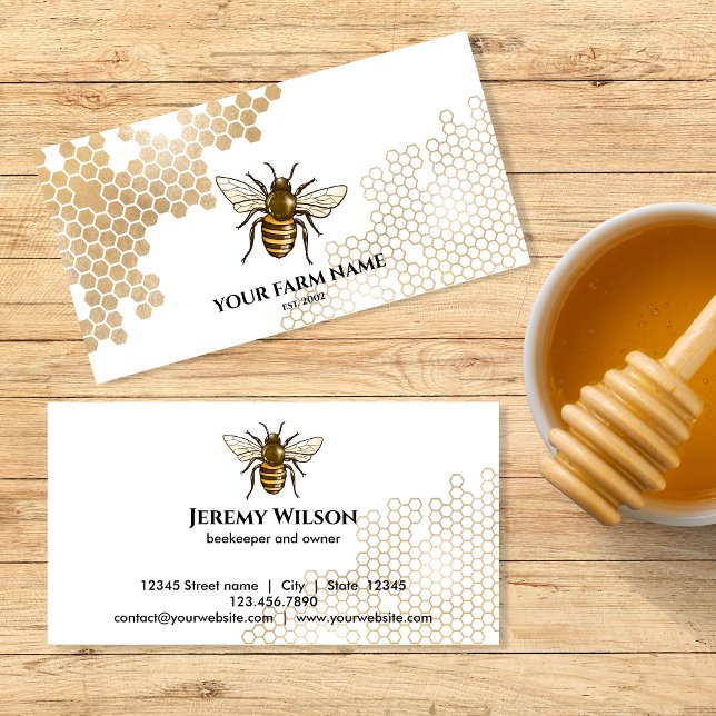 Honeycomb Bee Farm Beekeeper Apiarist Honeybees Business Card (Creator Uploaded)