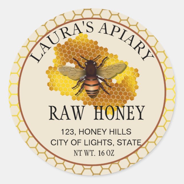 Honeycomb Bee Honey Apiary Gold Hive Round  Classic Round Sticker (Front)
