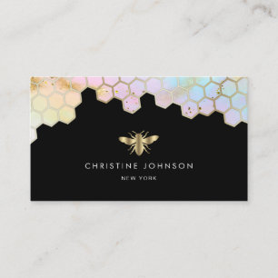 honeycomb bee logo on black background business card