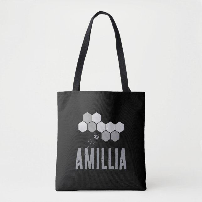 Honeycomb Bee Name Typography Design Tote Bag (Front)