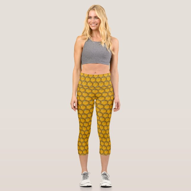 Honeycomb Bee Pattern Capri Leggings (Front)