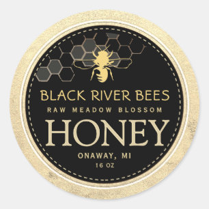Honeycomb & Bee Raw Honey Iridescent Yellow Border Classic Round Sticker
