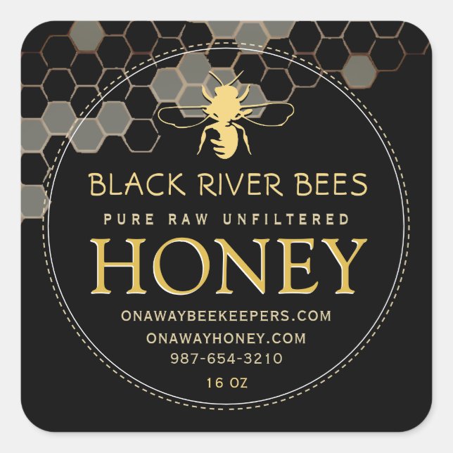 Honeycomb & Bee Raw Honey Label Black (Front)