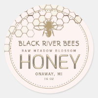 Honeycomb & Bee Raw Honey Label Blush Pink