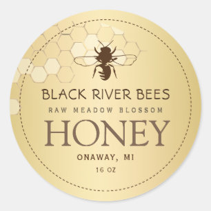 Honeycomb & Bee Raw Honey Label Gold Gradient