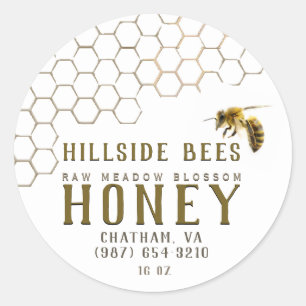 Honeycomb & Bee Raw Honey Label White