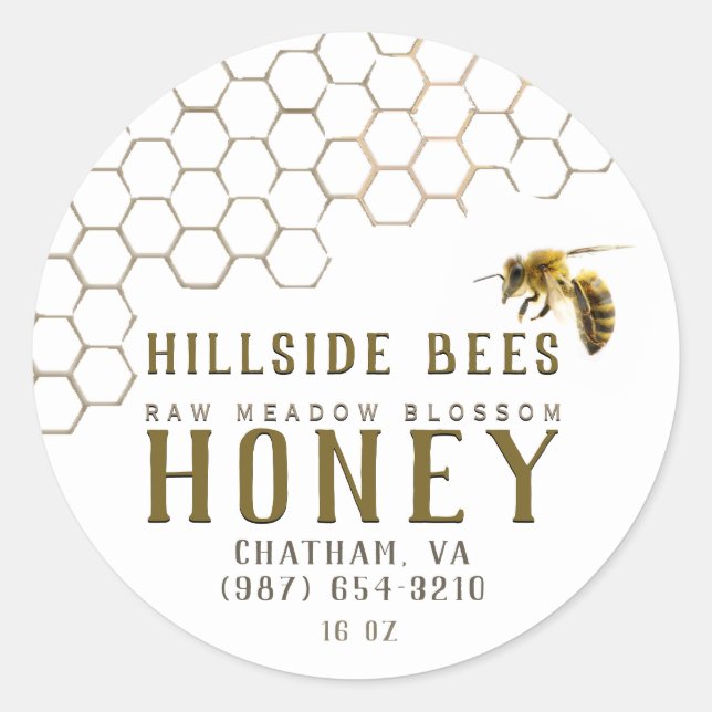 Honeycomb & Bee Raw Honey Label White (Front)