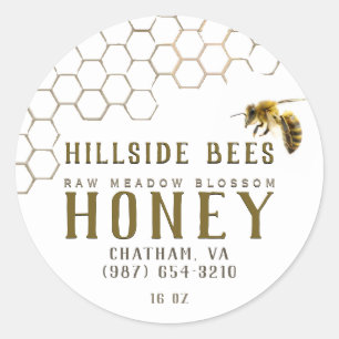 Honeycomb & Bee Raw Honey Label White