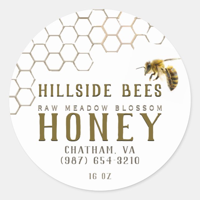 Honeycomb & Bee Raw Honey Label White (Front)