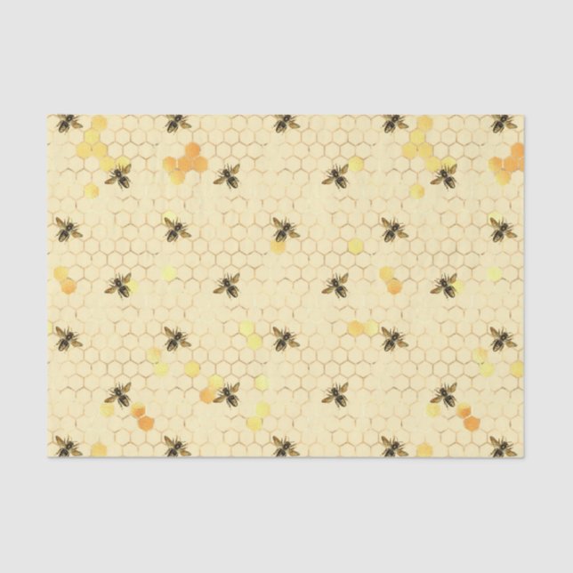 Honeycomb Bee Sunflower pattern  Honey Tissue Paper (Front)