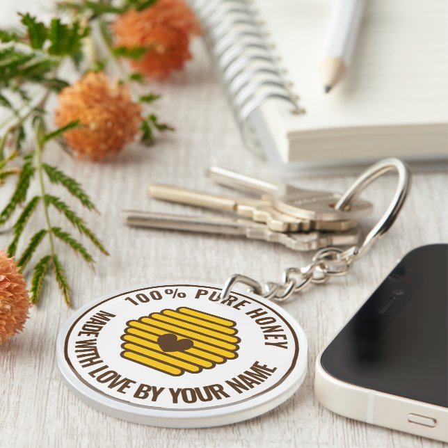 Honeycomb beehive round keychain for beekeeper (Front Right)