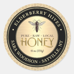 Honeycomb Black Gold Honey Label Vintage Queen Bee