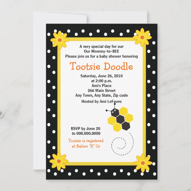 Honeycomb Bumble Bee 5x7 Baby Shower Invitation (Front)