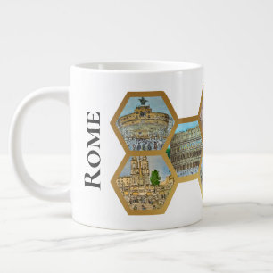 Honeycomb Collage pattern, Rome Italy Landmarks Large Coffee Mug