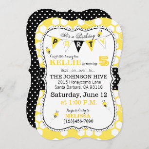 Honeycomb Dots and Bumble Bee Birthday Invite
