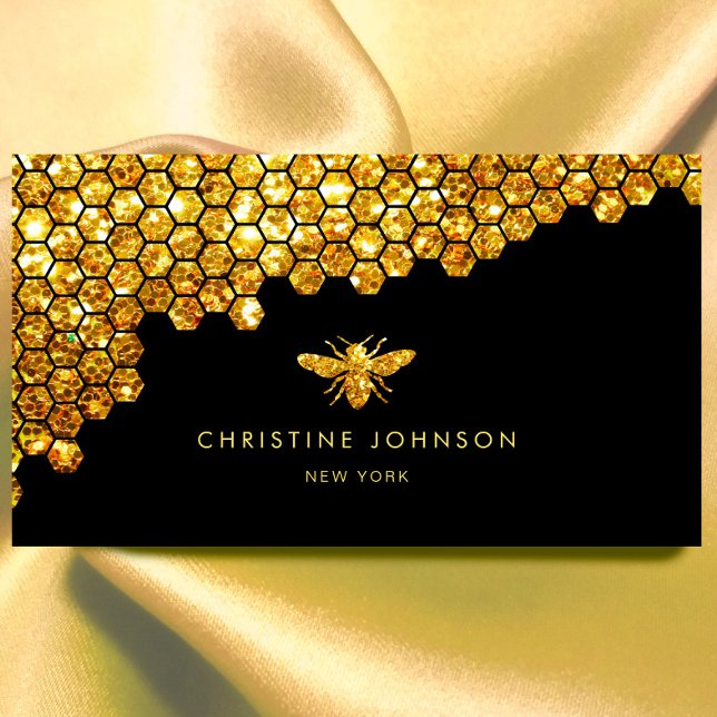honeycomb faux gold glitter bee business card (Creator Uploaded)
