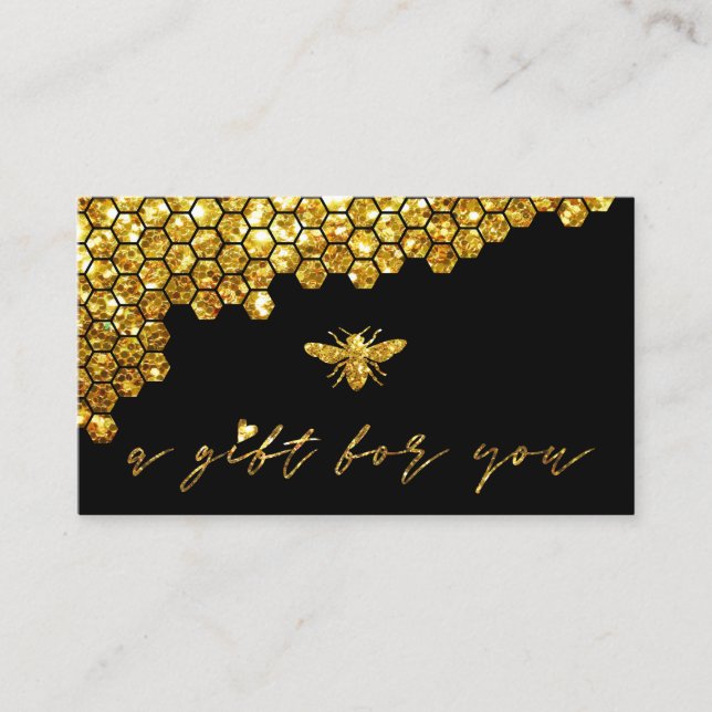 honeycomb faux gold glitter bee gift certificate (Front)