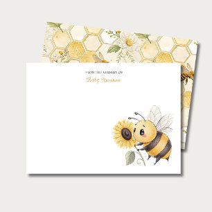 Honeycomb Floral Bee Custom Name Nursery  Card