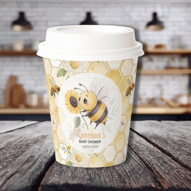 Honeycomb Floral Bee Personalized Baby Shower Paper Cups (Creator Uploaded)