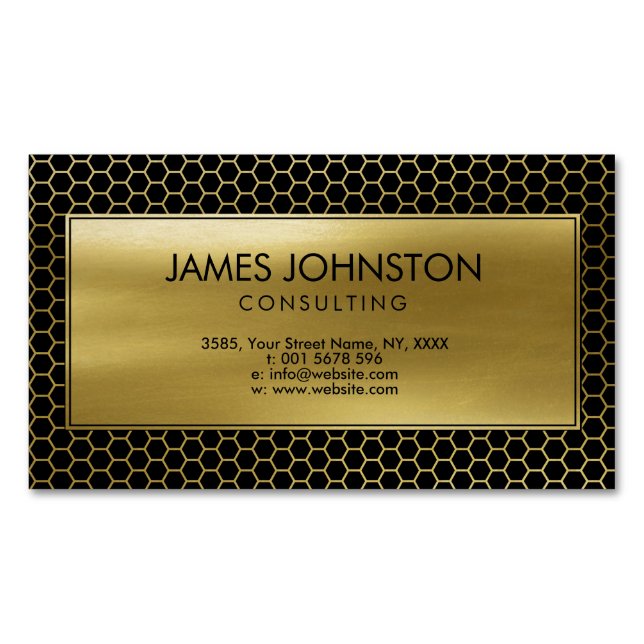 Honeycomb Geometrical pattern  Gold on Black Magnetic Business Card (Front)