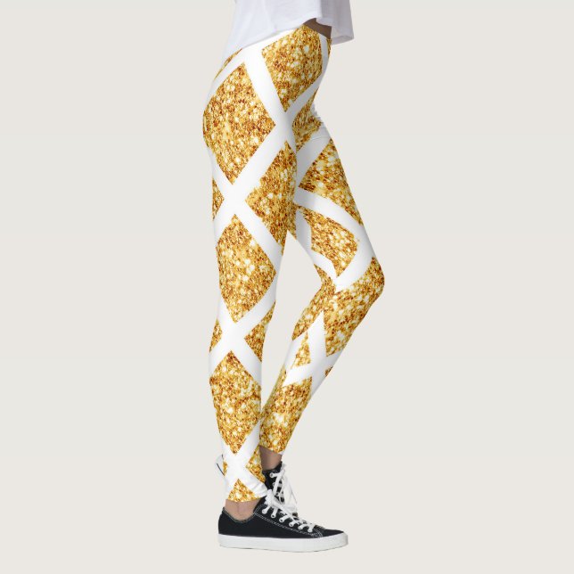 Honeycomb Gold Glitter Boho Popular Collection Leggings (Right)