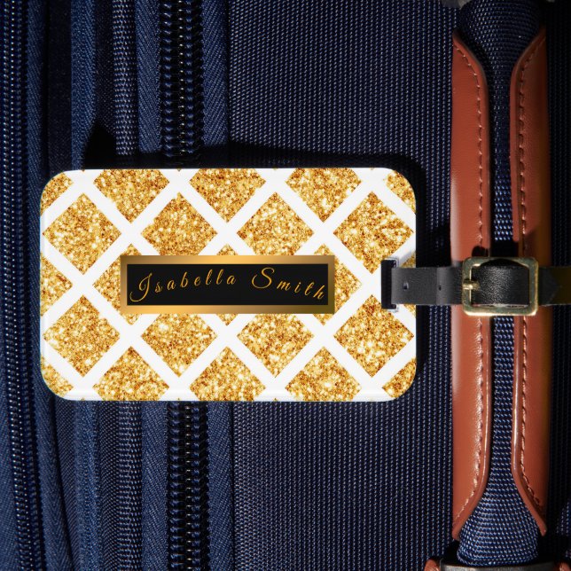Honeycomb Gold Glitter Boho Popular Collection Luggage Tag (Front Insitu 4)
