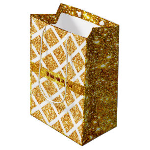 Honeycomb Gold Glitter Boho Popular Collection Medium Gift Bag