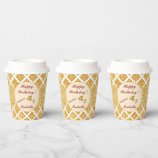 Honeycomb Gold Glitter Boho Popular Collection Paper Cups (Multi)