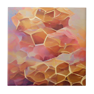 Honeycomb gold rose abstract geometry digital art  tile